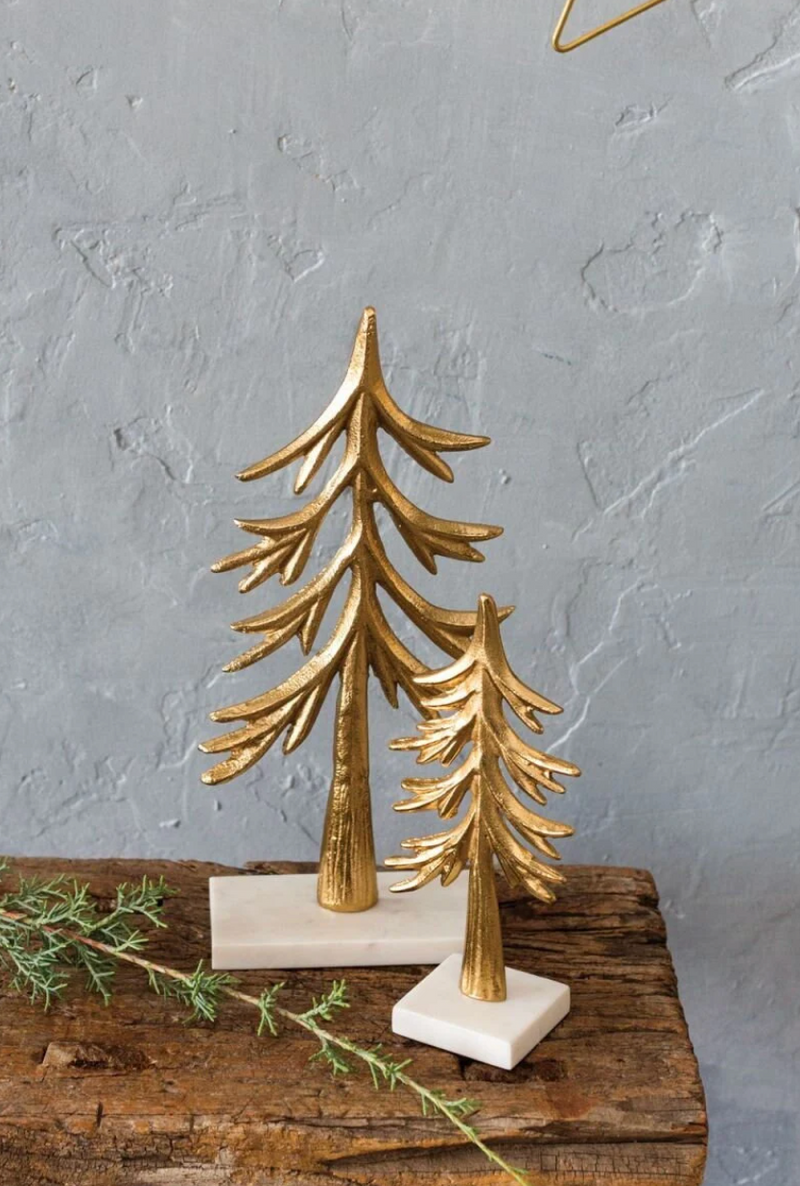 Marble and Metal Christmas Trees Set of 2