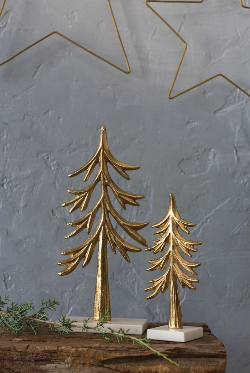 Marble and Metal Christmas Trees Set of 2