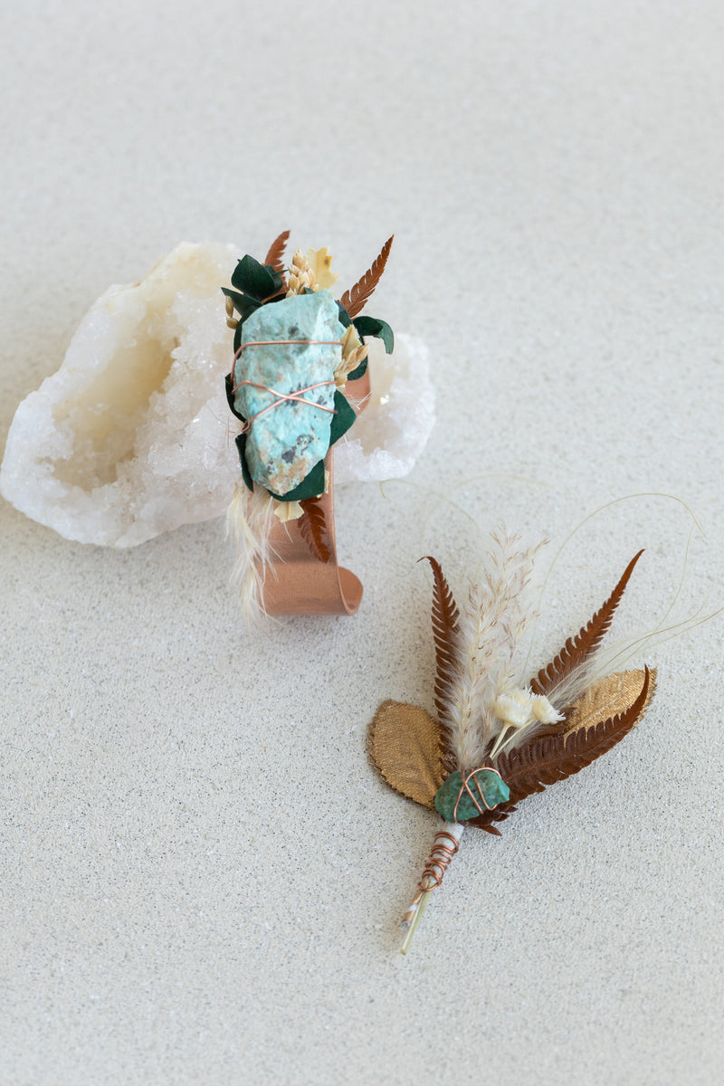 Sedona Dried Floral Boutonniere (Turquoise)