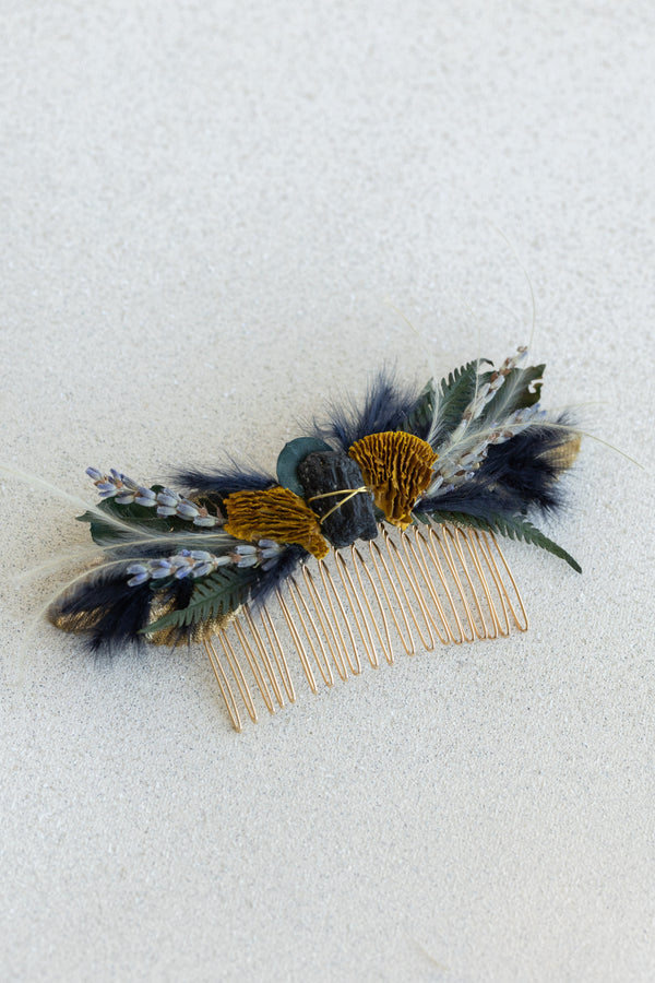 Ambrosia Floral Hair Comb (Black Tourmaline)