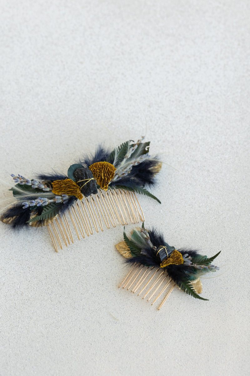 Ambrosia Floral Mini Hair Comb (Black Tourmaline)