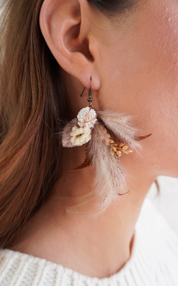 Desert Rose Crystal Dried Floral Earrings