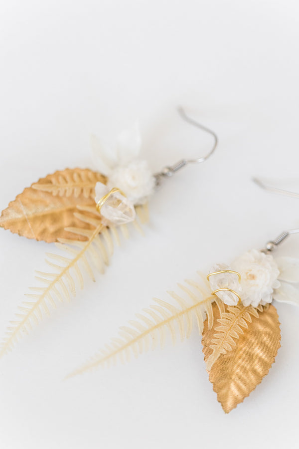 Clear Quartz Dangle Floral Earrings
