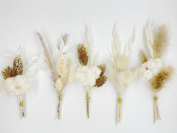 Assorted White and Gold Boutonnieres